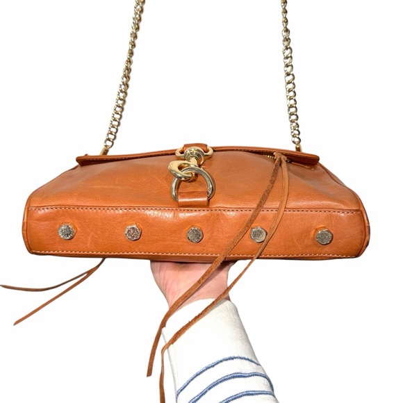 Rebecca Minkoff Mac Cognac Leather Y2K Style Gold Chain Crossbody Bag - Picture 6 of 13